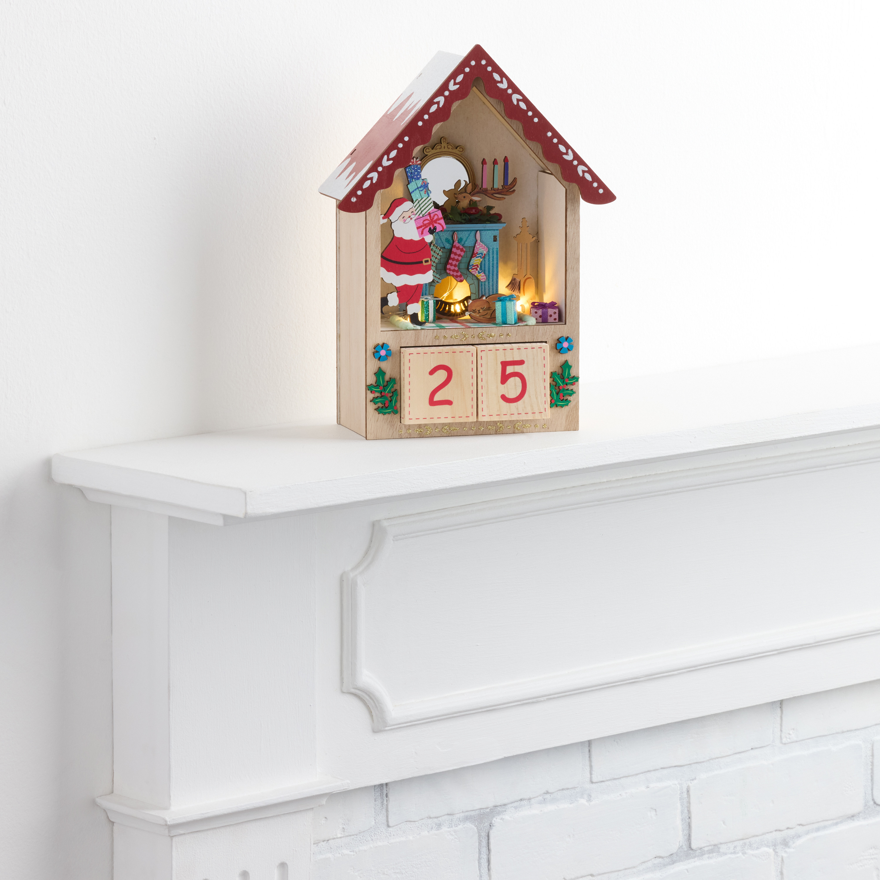 Laser Cut Wood Santa Hearth LED Light Up Countdown Calendar | World Market