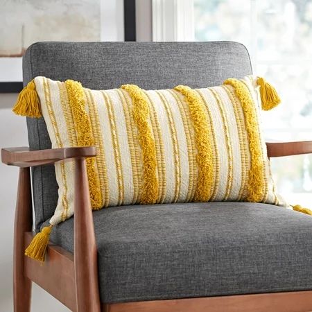 Better Homes & Gardens Woven Tufted Decorative Lumbar Pillow, 14" x 24", Yellow | Walmart (US)