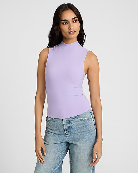 Essential Fitted Ribbed Mock Neck Sleeveless Tank | Express