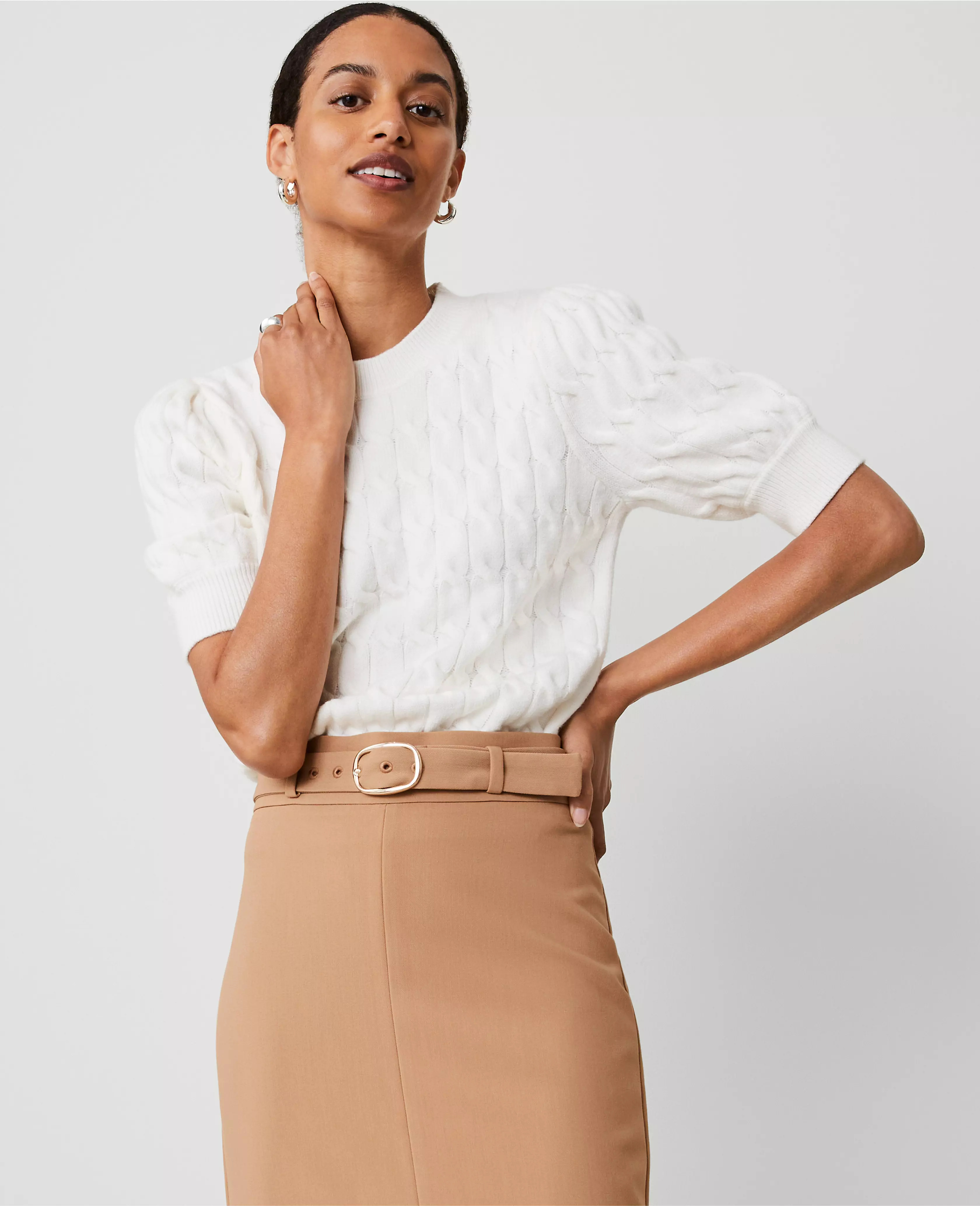 Cable Puff Sleeve Sweater | Ann Taylor (US)