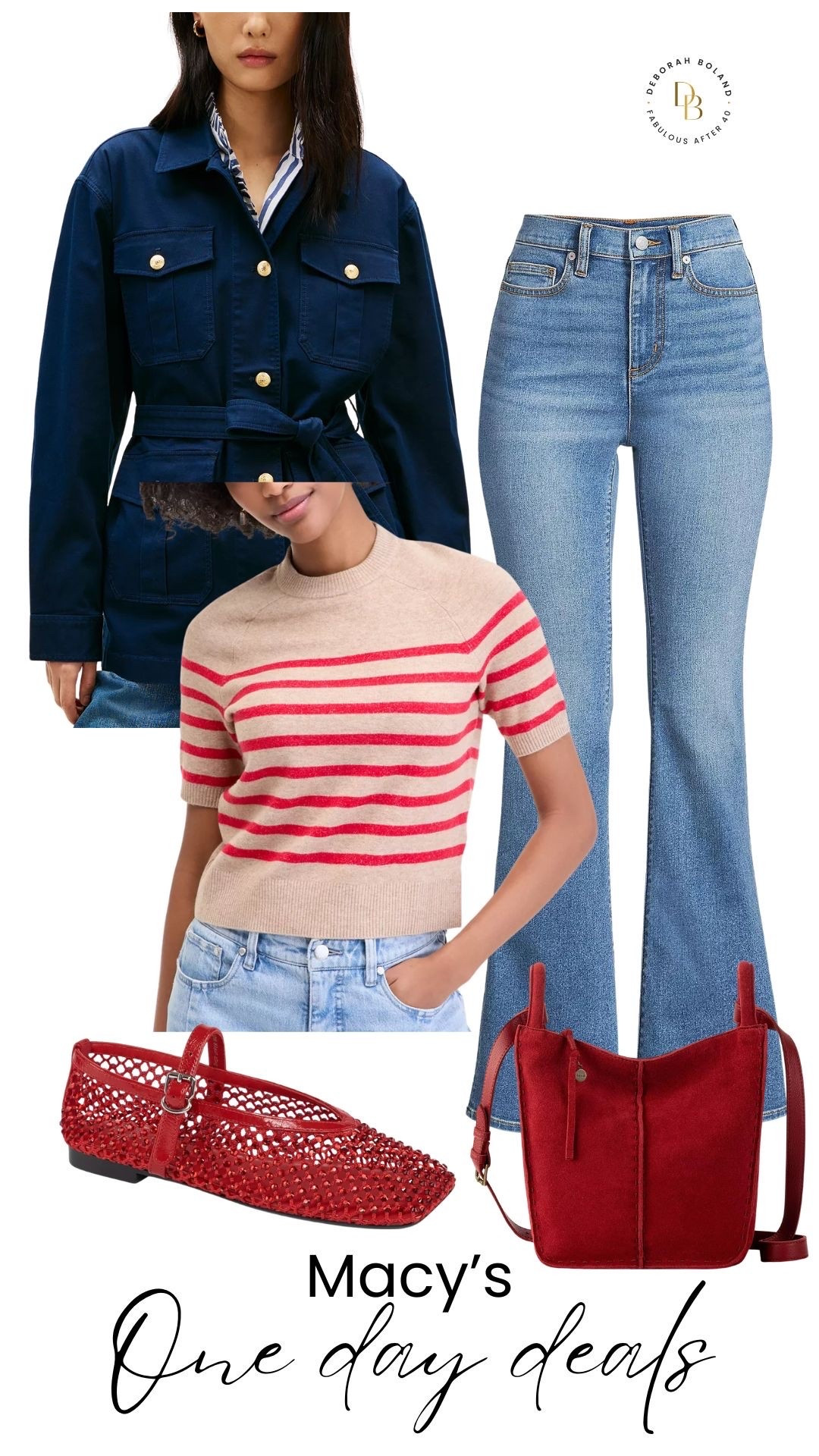 Red, white, and denim will always have my heart ❤️✨
There’s just something about a striped knit, flared jeans, and the perfect pop of red that makes an outfit feel effortless but still put together. And this navy jacket? The piece I know I’ll be reaching for on repeat.

Also… can we talk about these red accessories for a second because they completely make the look 😍

Get this look at Macy’s One Day Deals 👏🏻❤️
#macysstylecrew #macyspartner #onedaysale

#LTKSaleAlert #LTKSeasonal #LTKOver40