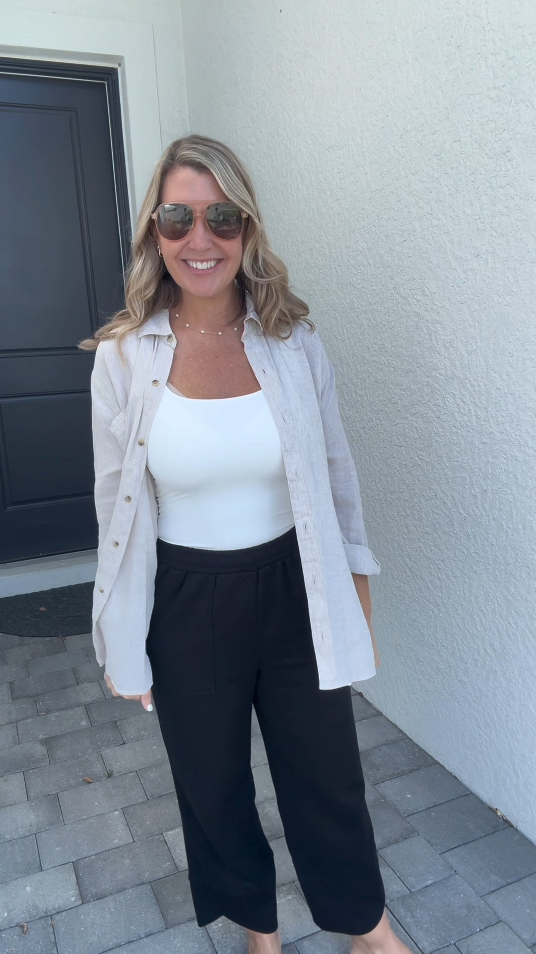 Comment SHOP for link!Dinner outfit over the weekend! This is such a comfy outfit yet I feel put together! My linen top Inwear sometimes as a coverup too!
Sizes: pants S Fitted tank M Linen top small. 
•
•
•

casual dinner outfit | barrel pants outfit | linen shirt outfit | fitted tank outfit | comfy chic outfit | over 40 style | effortless style | casual chic look | everyday outfit ideas | florida style | warm weather outfits | relaxed fit outfit | what to wear to dinner casual | mom style outfit | neutral outfit ideas #over40style #over40fashion #everydayoutfit #effortlessstyle 