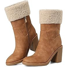 Winter Boots for Women, Comfortable Side Zipper Mid Chunky Heel Suede Warm Fur Snow Ankle Boot Ou... | Amazon (US)