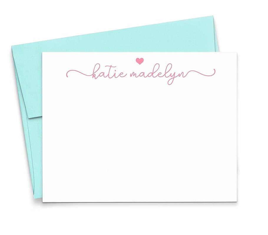 Cute Personalized Stationery Girls, Personalized FLAT Stationery with Heart for Girls Stationary ... | Amazon (US)