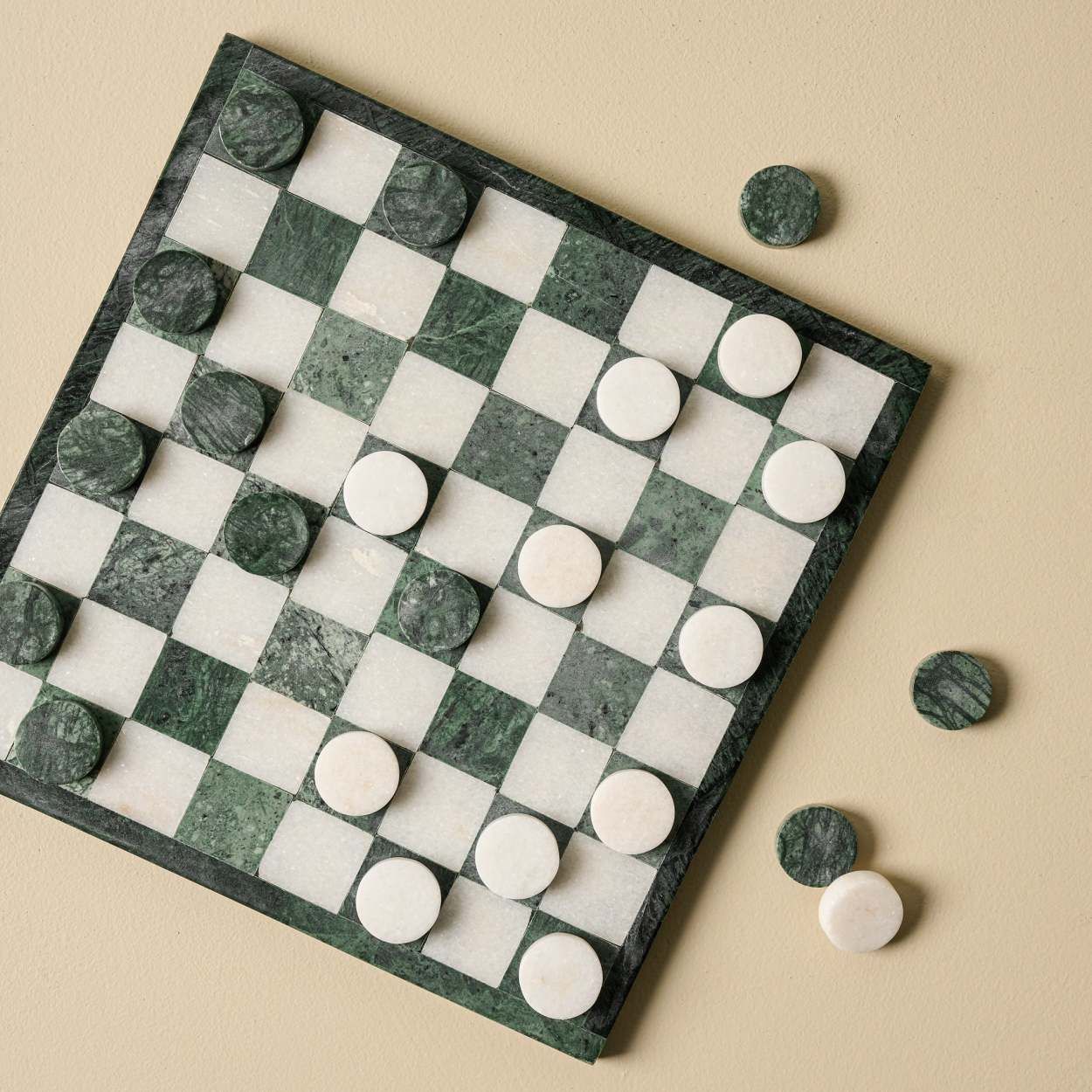 Green and White Marble Checkers Set | Magnolia