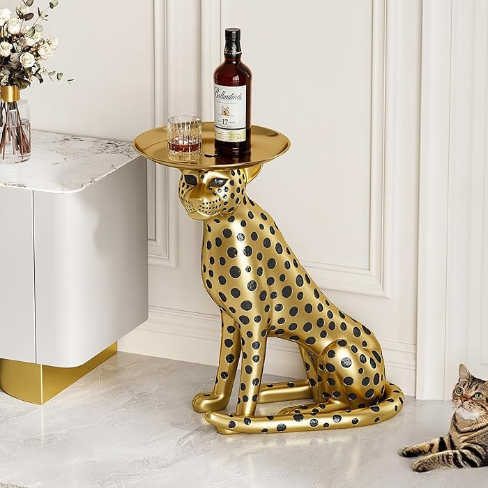 homary Animal Side Table with Tray Top– Gold Leopard Statue Panther Figurine End Table Art Deco... | Amazon (US)