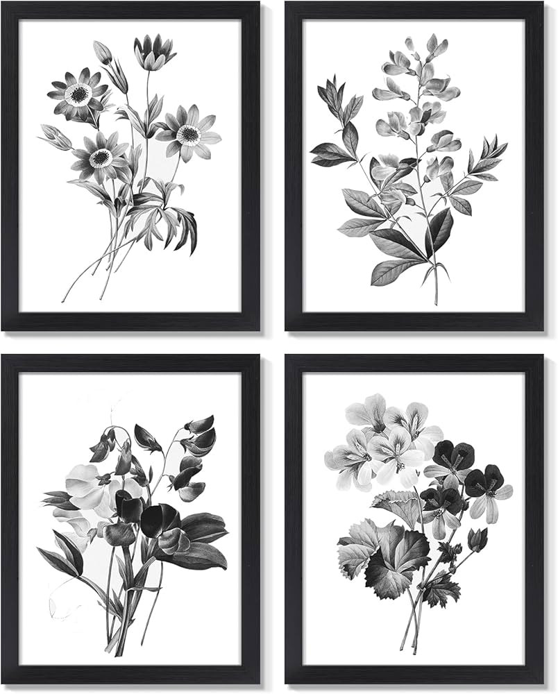 QTESPEII Botanical Wall Art Prints - Set of 4 Black and White Herb Plants Canvas Print Pictures W... | Amazon (US)