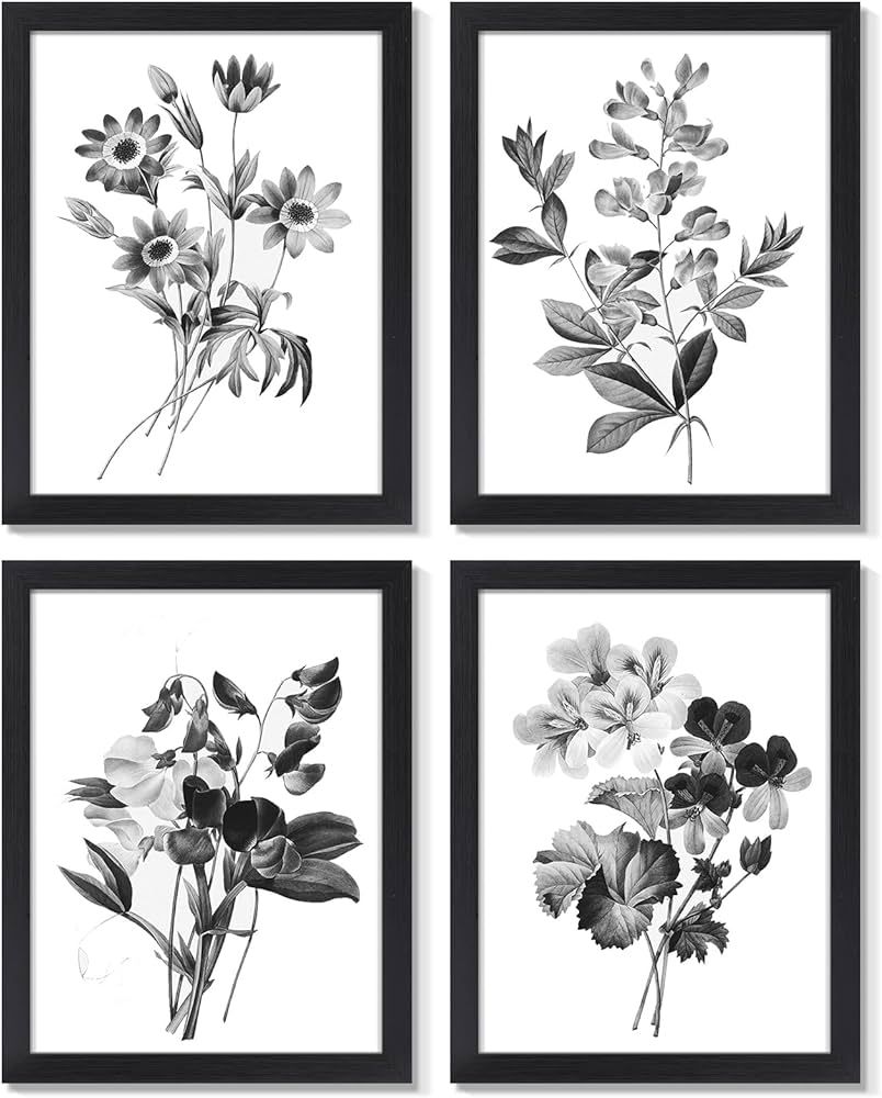 QTESPEII Botanical Wall Art Prints - Set of 4 Black and White Herb Plants Canvas Print Pictures W... | Amazon (US)