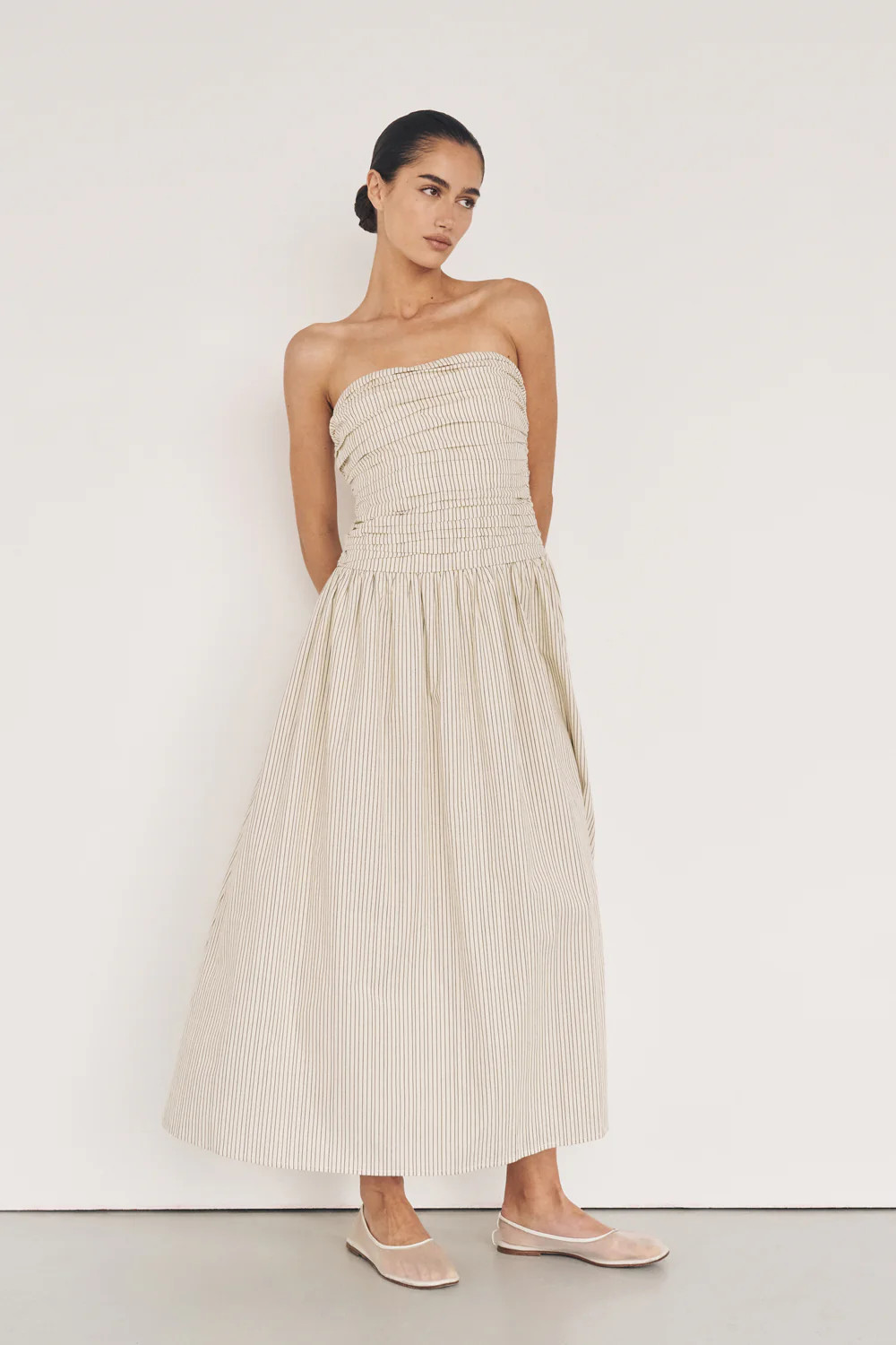 AYLA CREAM STRIPE MIDI DRESS | DISSH