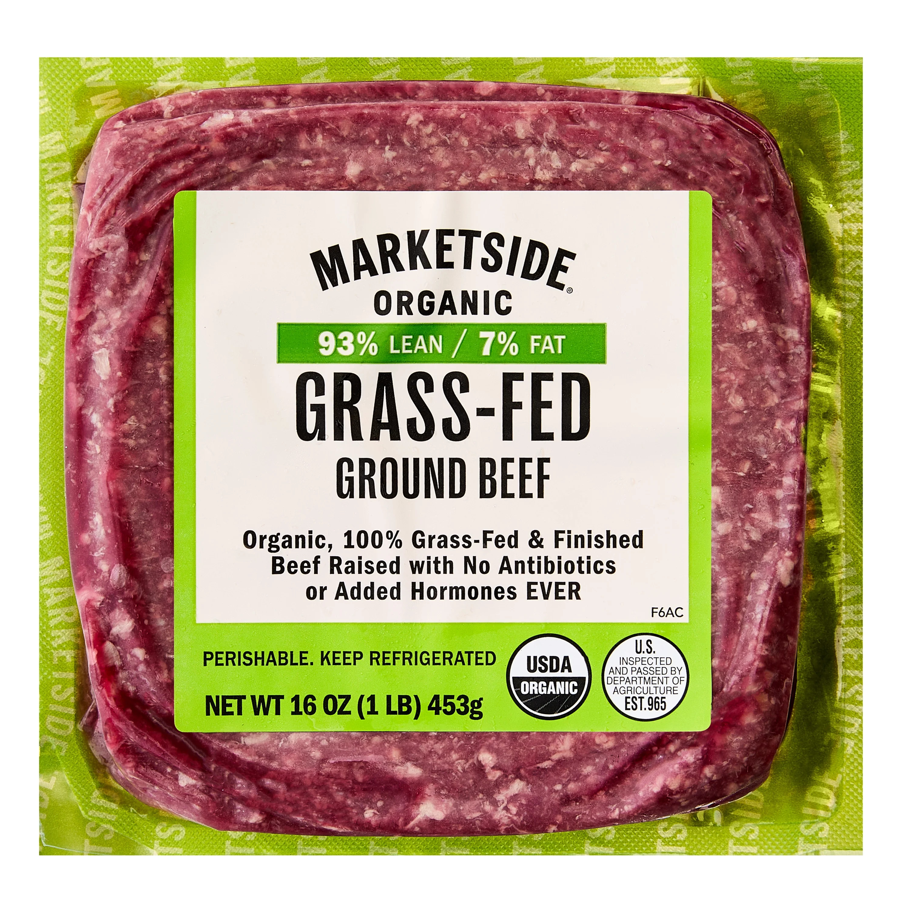 Marketside Organic Grass-Fed Ground Beef, 93% Lean/7% Fat, 1 lb - Walmart.com | Walmart (US)