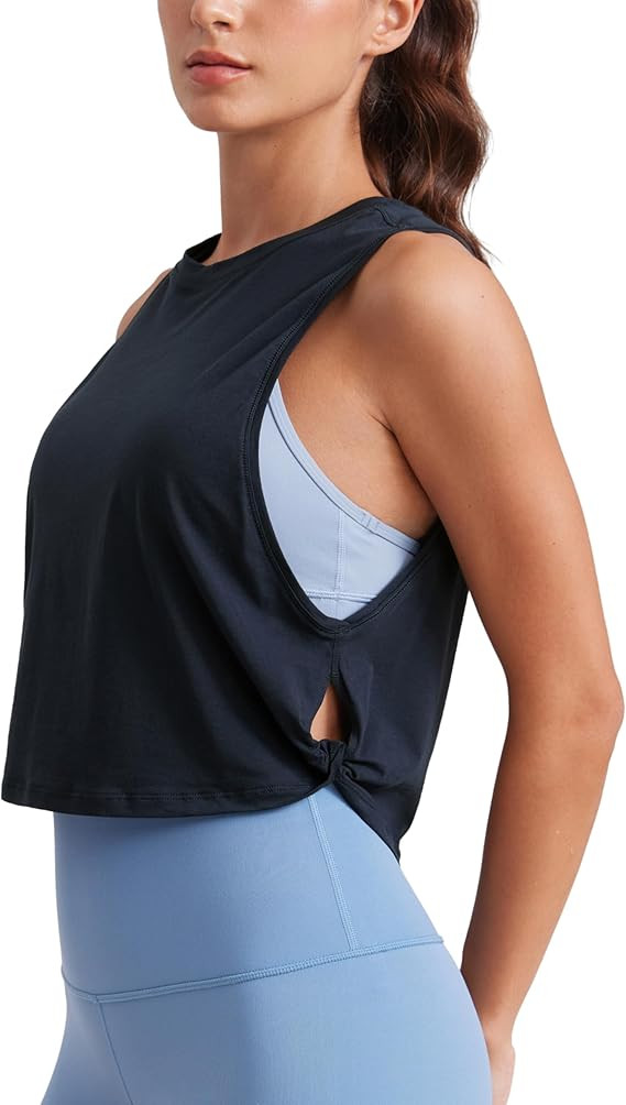 CRZ YOGA Pima Cotton Cropped Workout Tank Tops for Women - Sleeveless Sports Athletic Yoga Runnin... | Amazon (US)
