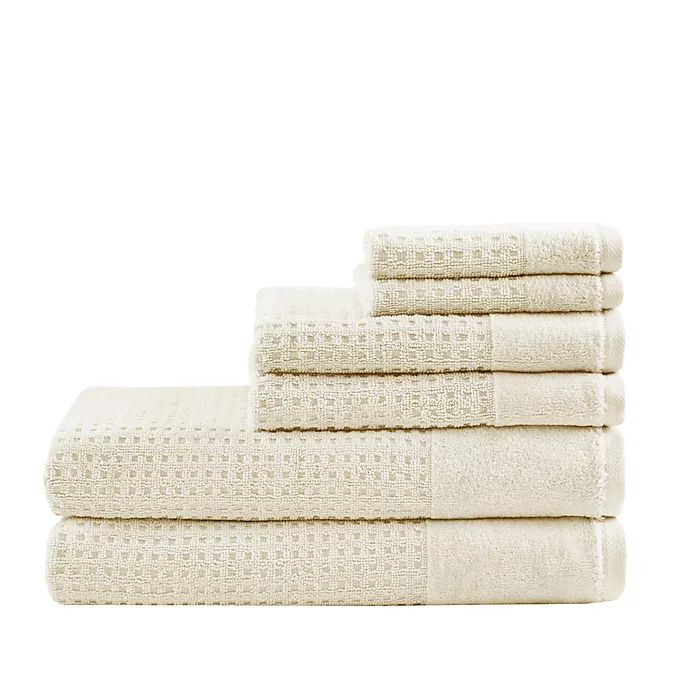 Madison Park® Spa Waffle Cotton Jacquard 6-Piece Towel Set in Ivory | Bed Bath & Beyond