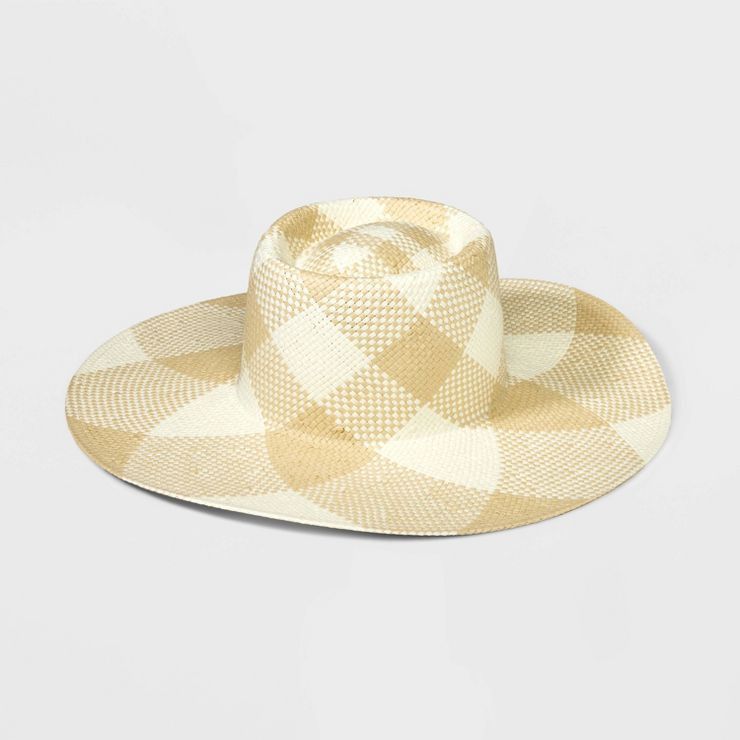 Women's Hand Weave Plaid Floppy Boater Hat - A New Day™ Off-White | Target