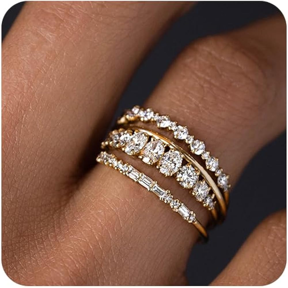 TOBENY Stackable Gold Rings for Women Non Tarnish Dainty 14K Gold Plated Stacking Cubic Zirconia ... | Amazon (US)