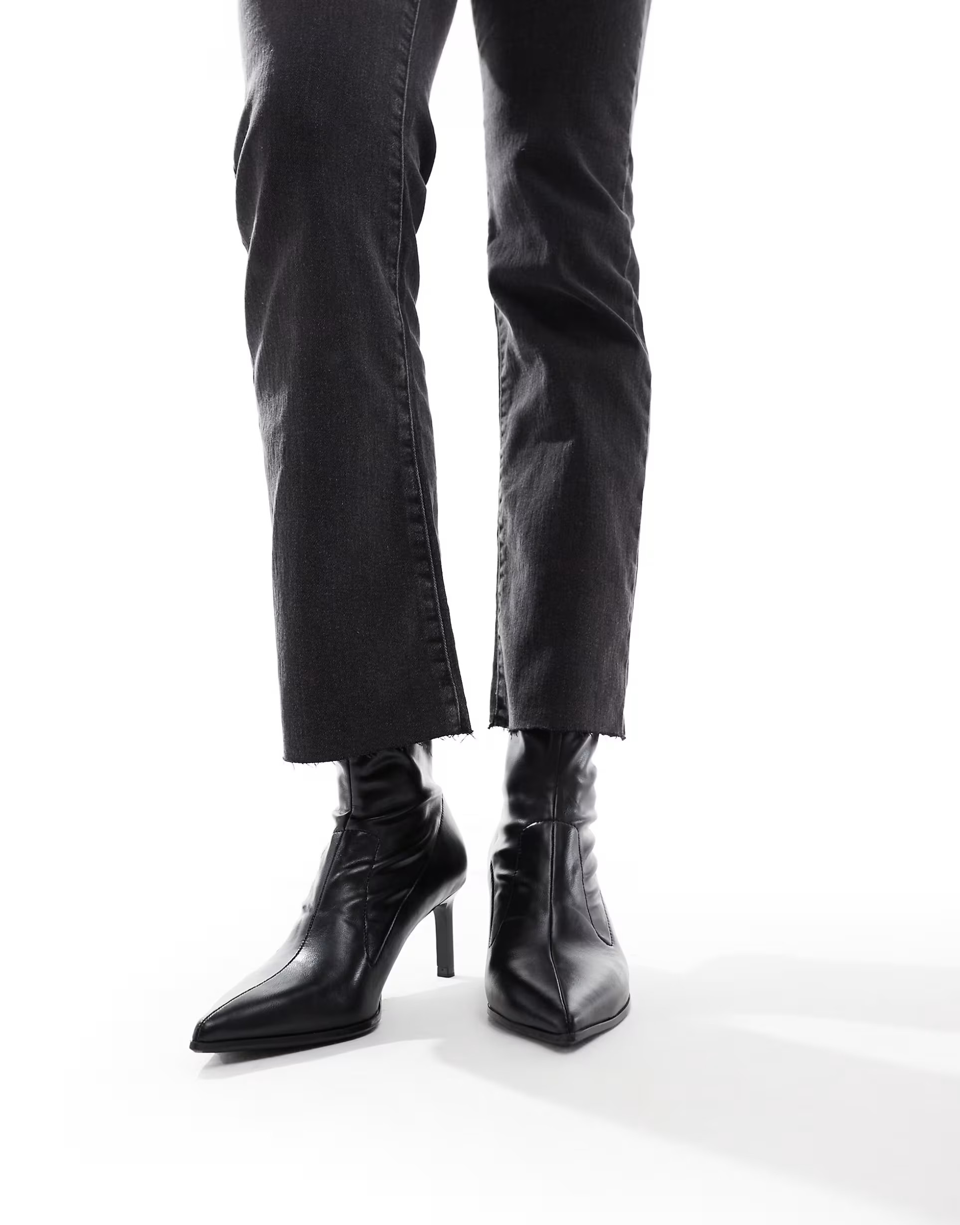 Bershka pointed toe kitten heeled ankle boots in black | ASOS (Global)