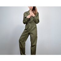 Vintage Flight Suit, Olive Green One Piece Coveralls, 80S Jumpsuit With Pockets - Small To Medium S M | Etsy (US)