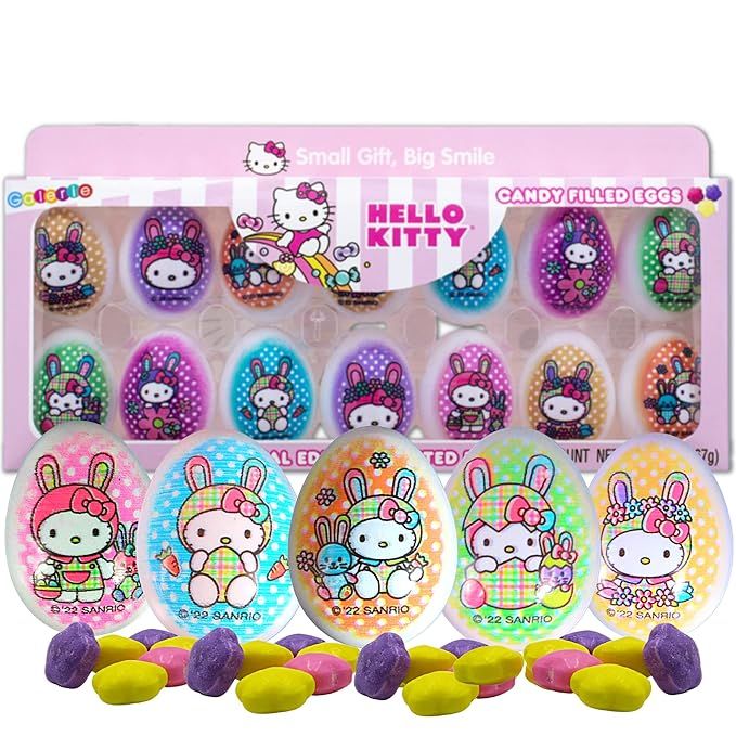 Hello Kitty Plastic Easter Eggs Filled with Assorted Flower Shaped Hard Candies, Egg Hunt Must Ha... | Amazon (US)
