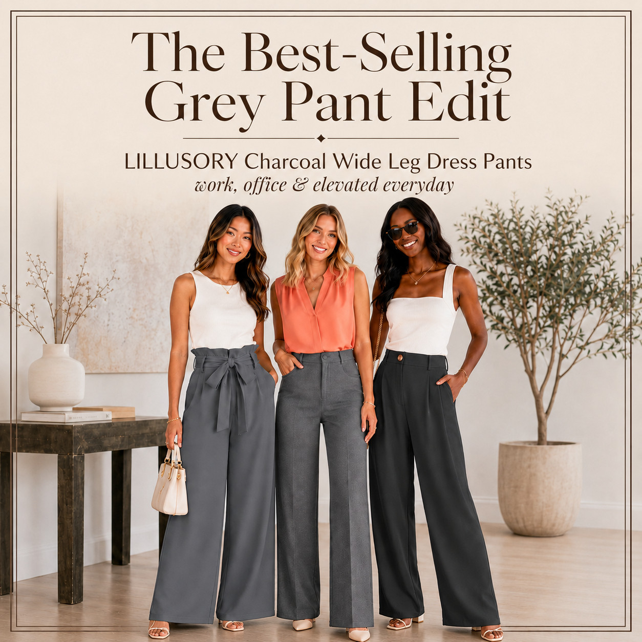 LILLUSORY Elevated Workwear | BEST SELLING | Grey & Charcoal Grey High Waisted Wide Leg Business Casual Dressy Work Pants

If you’ve been wanting work pants that look polished, expensive, and effortless without feeling stiff or uncomfortable, these LILLUSORY charcoal grey wide leg dress pants are such a good find.

Grey/charcoal pants are one of the smartest wardrobe buys because they give you the same versatility as black, but feel a little softer, more elevated, and more fashion-forward for work, office days, business casual outfits, and everyday polished looks. 

These are the kind of pants that instantly make a simple tank, blouse, sweater, or blazer look styled.

Perfect for:
• workwear outfits
• office outfits
• business casual outfits
• teacher outfits
• elevated everyday outfits
• travel outfits
• neutral capsule wardrobe looks
• wide leg dress pants outfits
• charcoal grey pants outfits
• comfy work pants
• Amazon workwear finds
• pants that look expensive

I love these because they solve that “I want to look put together, but still be comfortable” problem. 

They’re flattering, easy to style, and the charcoal grey color feels chic, timeless, and a little more elevated than basic black.

If you’re trying to build a wardrobe with pieces you’ll actually rewear, this is the kind of pant worth saving first. 

Easy for work, errands, dinners, casual meetings, and those days when you want to look polished with minimal effort.

📌 Save this if you’ve been looking for the perfect grey work pants — this color is such a winner.

↓ Everything is linked!

#LTKSaleAlert #LTKWorkwear #LTKTravel
