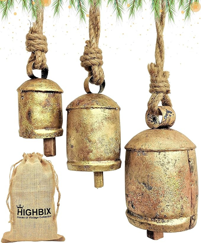Amazon.com: HIGHBIX Set of 3 Harmony Cow Bells Vintage Handmade Rustic Lucky Christmas Hanging Be... | Amazon (US)