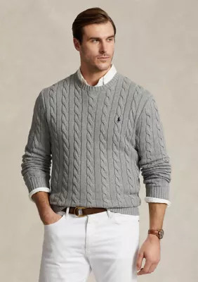 Polo Ralph Lauren Men's Big & Tall Cable-Knit Cotton Sweater, Grey, 4XLB | Belk