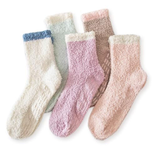 TOCONFFON Women's Cozy Fluffy Fuzzy Socks Plush Home Slipper Socks 5,6,7,8 Pairs(5 Multi-color with Grips) | Amazon (US)