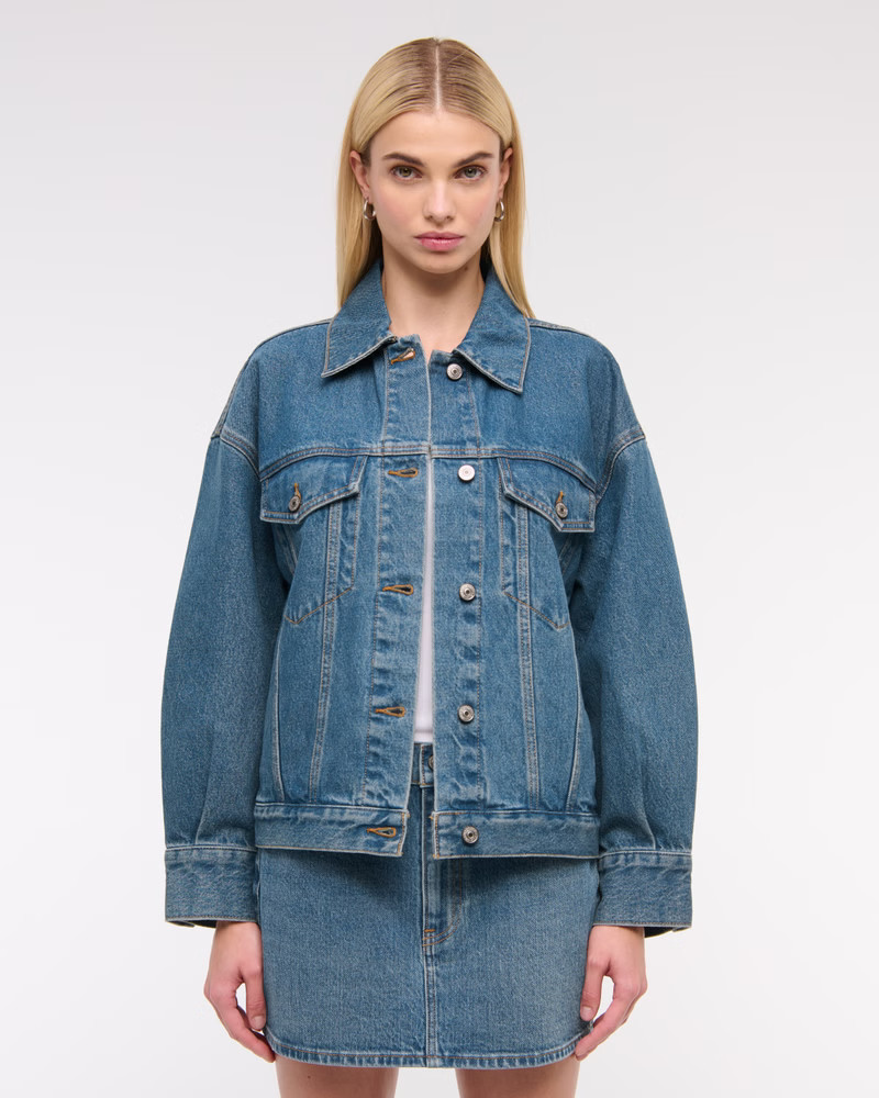 Oversized Distressed Denim Trucker Jacket | Abercrombie & Fitch (US)