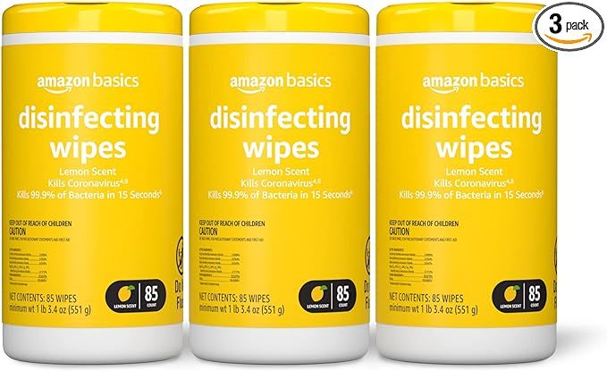 Amazon Basics Disinfecting Wipes, Lemon Scent, for Sanitizing, Cleaning & Deodorizing, 255 Count ... | Amazon (US)