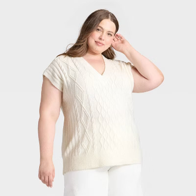 Women's Cable Sweater Vest - Universal Thread™ Cream 4X | Target