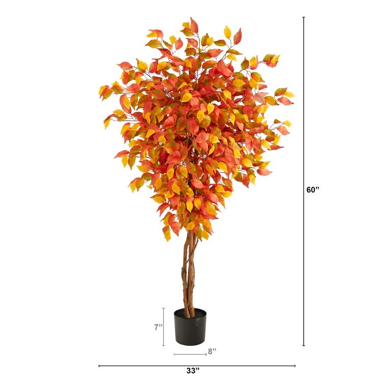 Autumn Ficus Fall Tree -Piece 60 inch Artificial Ficus Tree in Free Standing Set | Wayfair North America
