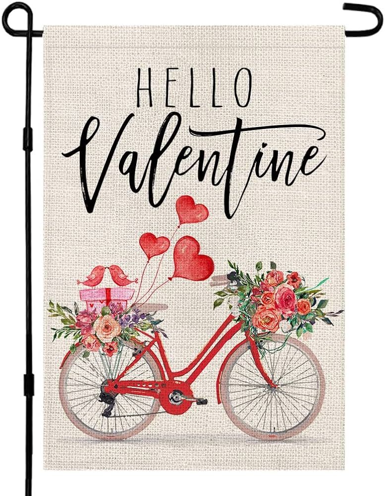 Love Heart Rose Bicycle Valentine's Day Garden Flag 12x18 Inch Vertical Double Sided Holiday Anni... | Amazon (US)