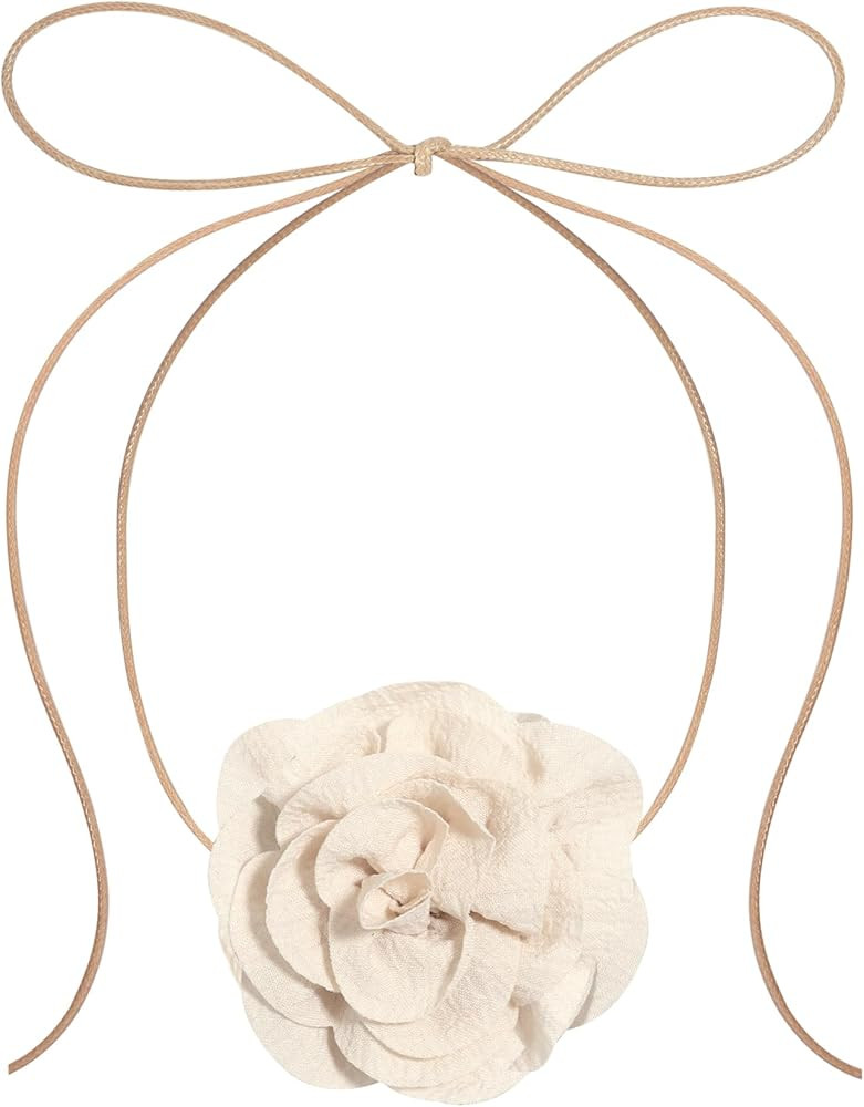 Flower Choker Necklace Rose Choker Camellia Flower Lace-up Necklace Gothic Choker for Women | Amazon (US)