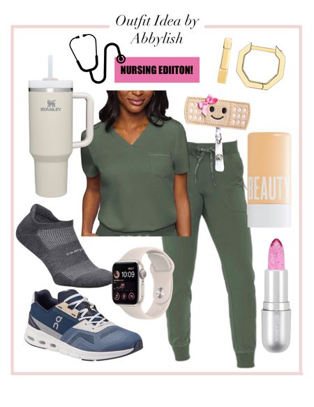 Outfit for nurses! Jogger scrubs + Stanley cup + tinted moisturizer + more. Check out Abbylish.com to see more  

#LTKFind #LTKstyletip #LTKworkwear