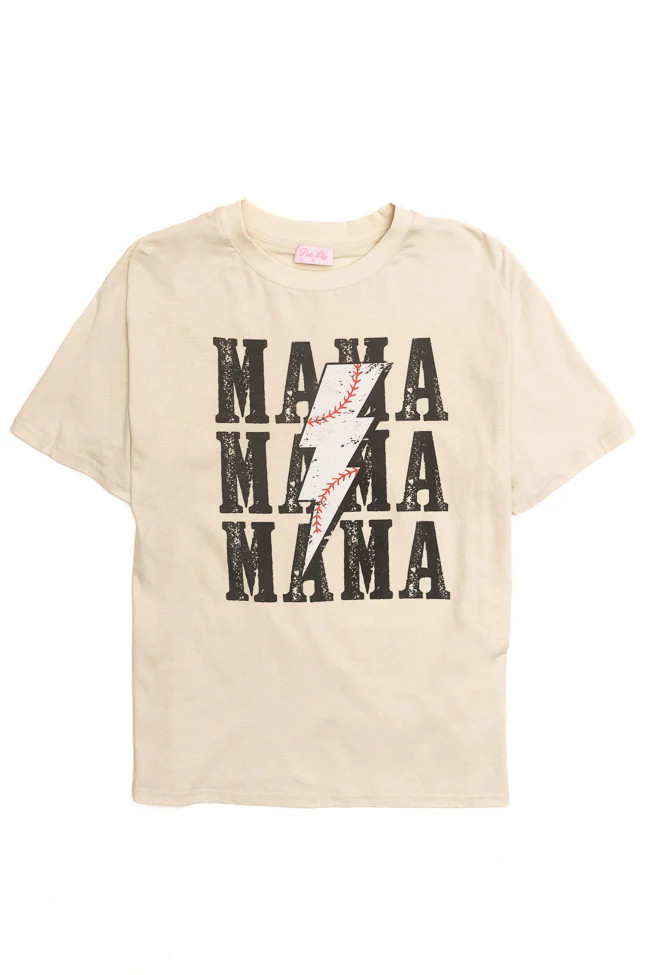 Mama Repeat Baseball Lightning Bolt Ivory Oversized Graphic Tee | Pink Lily