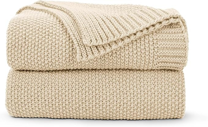 CozeCube Beige Throw Blanket for Couch, Soft Cozy Cable Knit Throw for Bed Sofa Living Room, Ligh... | Amazon (US)