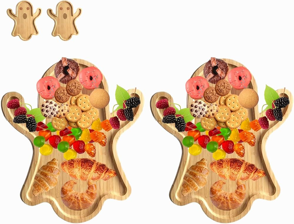 2 Pcs Halloween Ghost Serving Platter, Halloween Wood Tray Plates, Bamboo Cheese Charcuterie Boar... | Amazon (US)