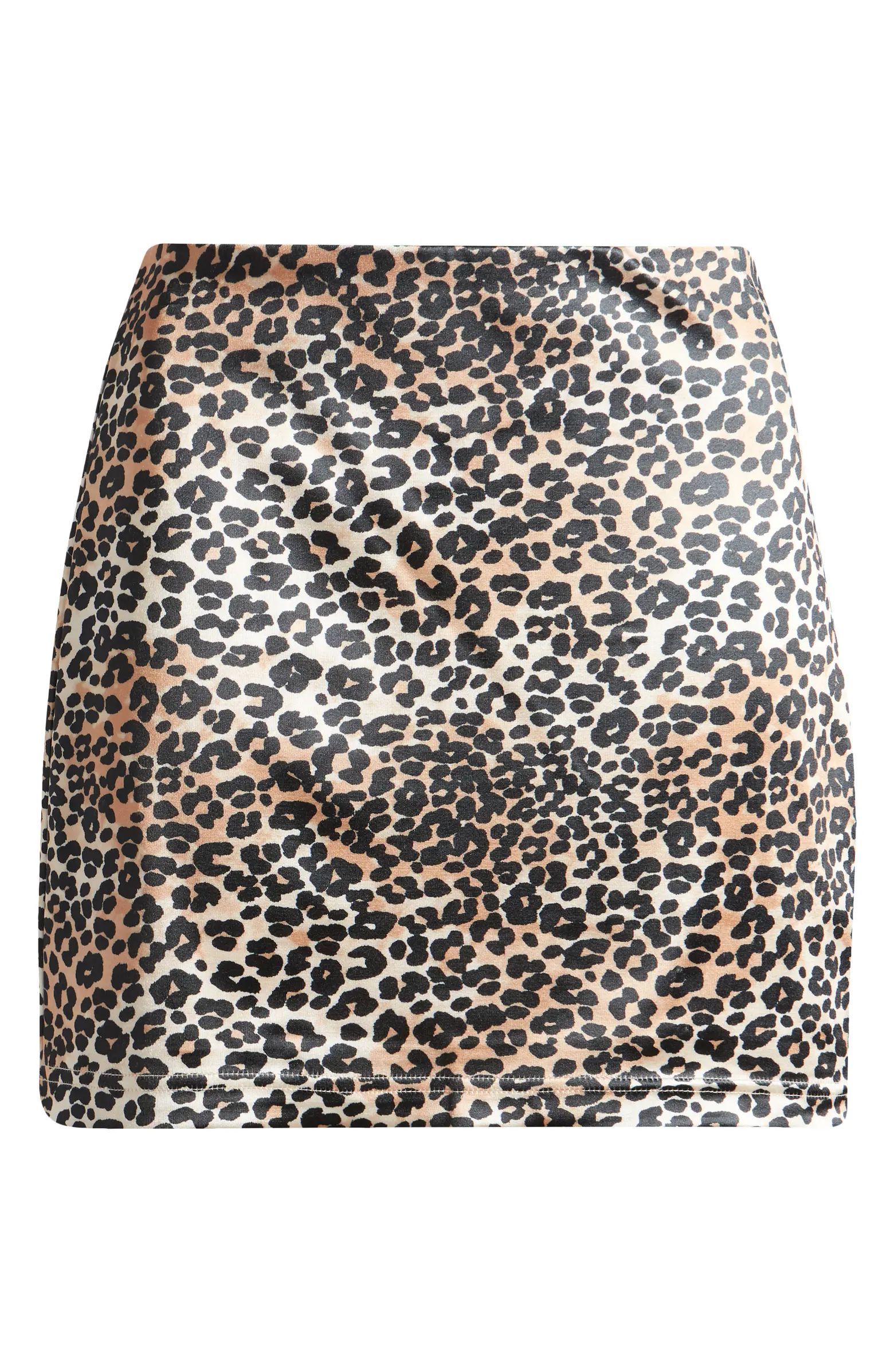 Lillie Leopard Print Satin Miniskirt | Nordstrom