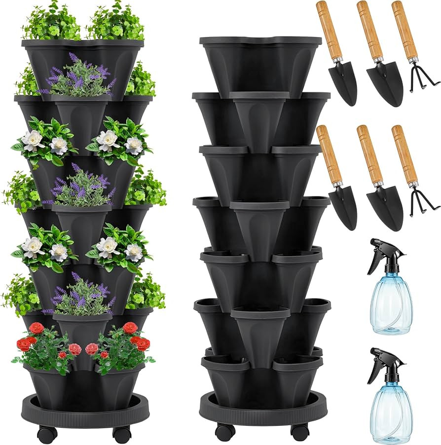 Umigy 2 Set of 7 Tier Vertical Planter Stackable Tower Planters Strawberry Herb Flower and Vegeta... | Amazon (US)