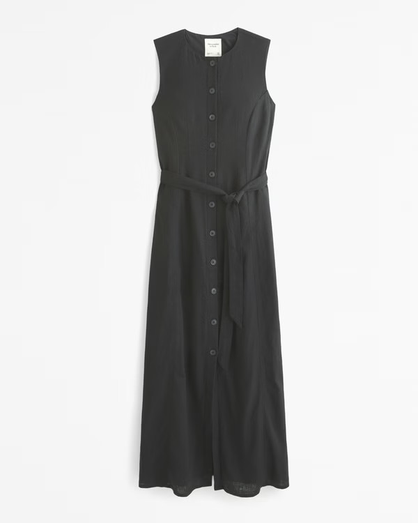 Women's Linen-Blend Belted Midi Dress | Women's Dresses & Jumpsuits | Abercrombie.com | Abercrombie & Fitch (US)
