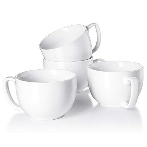 White Porcelain Jumbo Coffee Mugs Set of 4 - 16 Ounce Cups with Handle for Hot or Cold Drinks like C | Amazon (US)