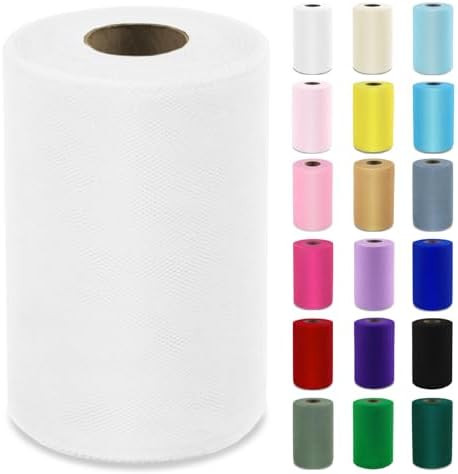 White Tulle Fabric Roll 6 Inch X 100 Yards (300ft) Mesh Tulle Ribbon for Gift Wrapping, Tutus, We... | Amazon (US)