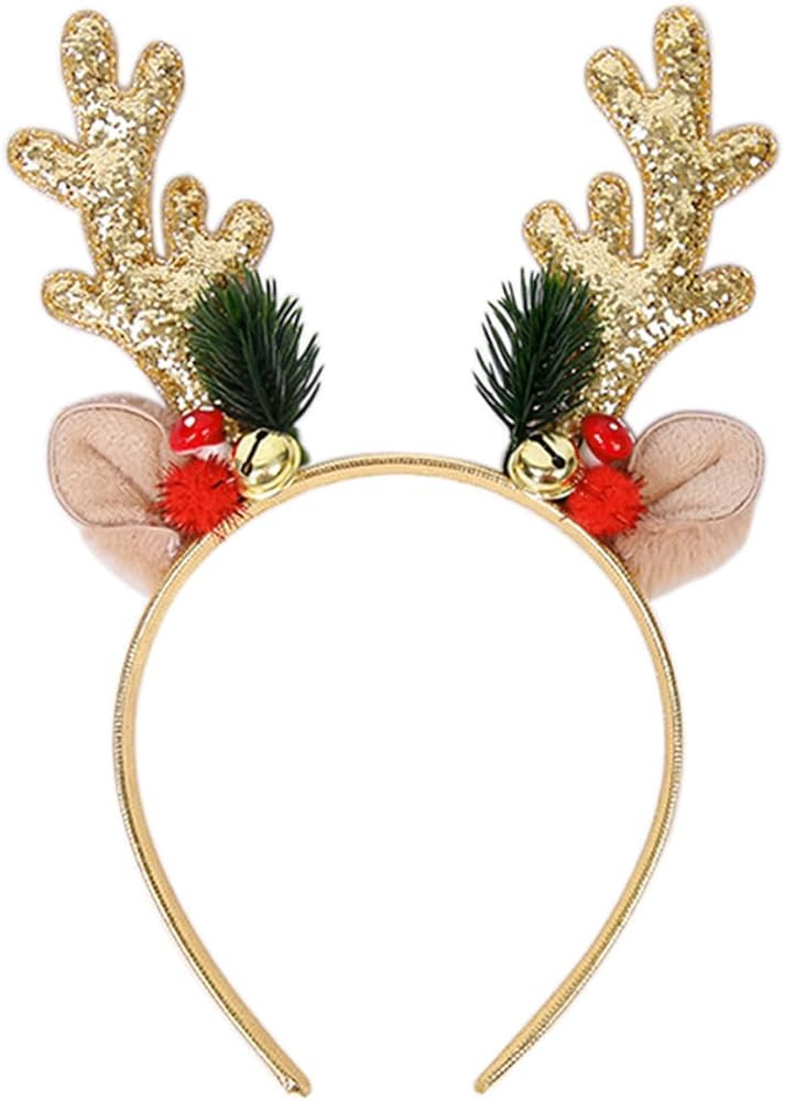 DIUEWOW Christmas Headbands Christmas Glitter Elk Antlers Christmas Trees Hair Bands Holiday Part... | Amazon (US)