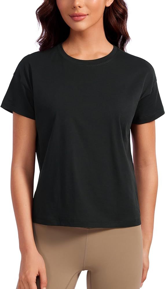 CRZ YOGA Pima Cotton Short Sleeve Workout Tops for Women Loose Basic T-Shirt Athletic Gym Casual ... | Amazon (US)