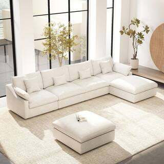 Magic Home 6-Piece 156 in. Square Arm Plush Soft Linen U-shaped Modular Cloud Sectional Sofa with... | The Home Depot
