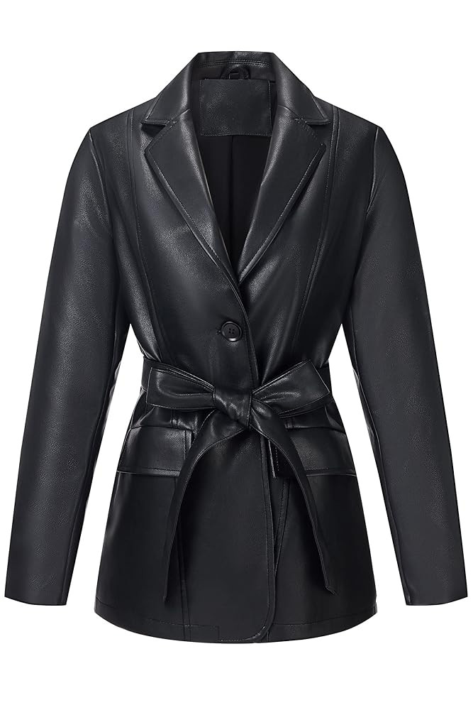 RISISSIDA Women Faux Leather Blazer Jacket,Spring Fall Vegan Pleather Soft Casual Lapel Button Do... | Amazon (US)