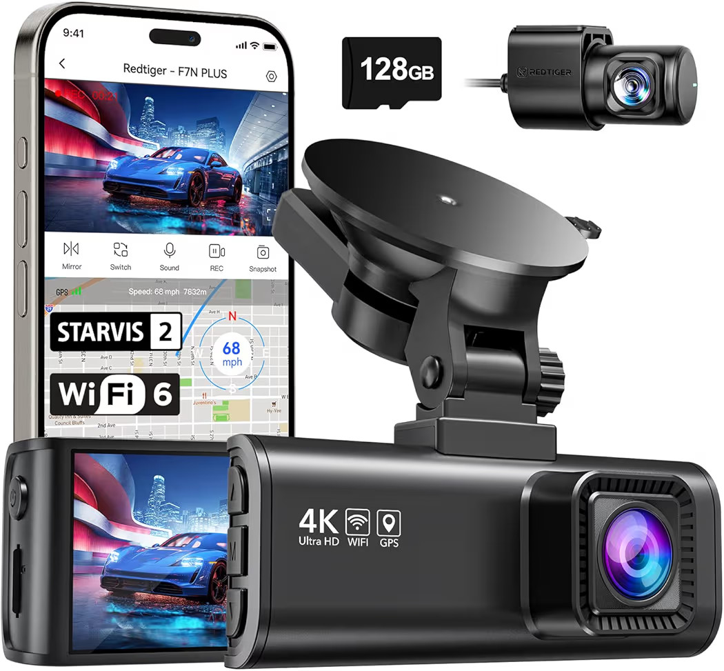 REDTIGER 4K Dash Cam Front Rear, STARVIS 2 Sensor, Free Card Included, 5.8GHz WiFi-20MB/s Fast Do... | Amazon (US)