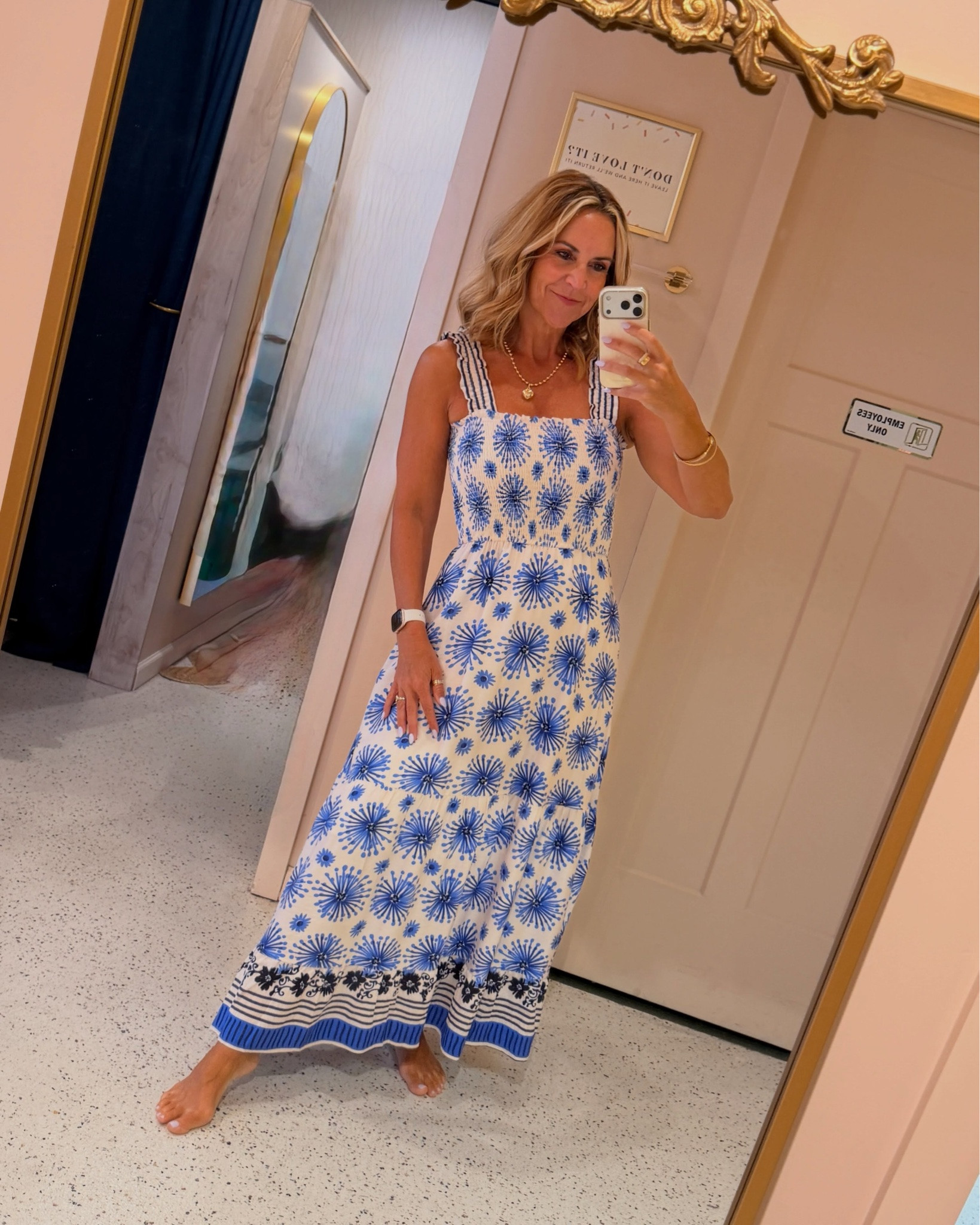 Summer Vibes💙🤍
Light, airy, colorful & comfortable!
Wearing a size small. 
Dress it up with the wedge and a clutch. Or give it a more casual vibe with a flat sandal. ￼
￼￼￼
Summer dresses, maxi dress, blue dress, sun dress

#LTKOver40 #LTKTravel