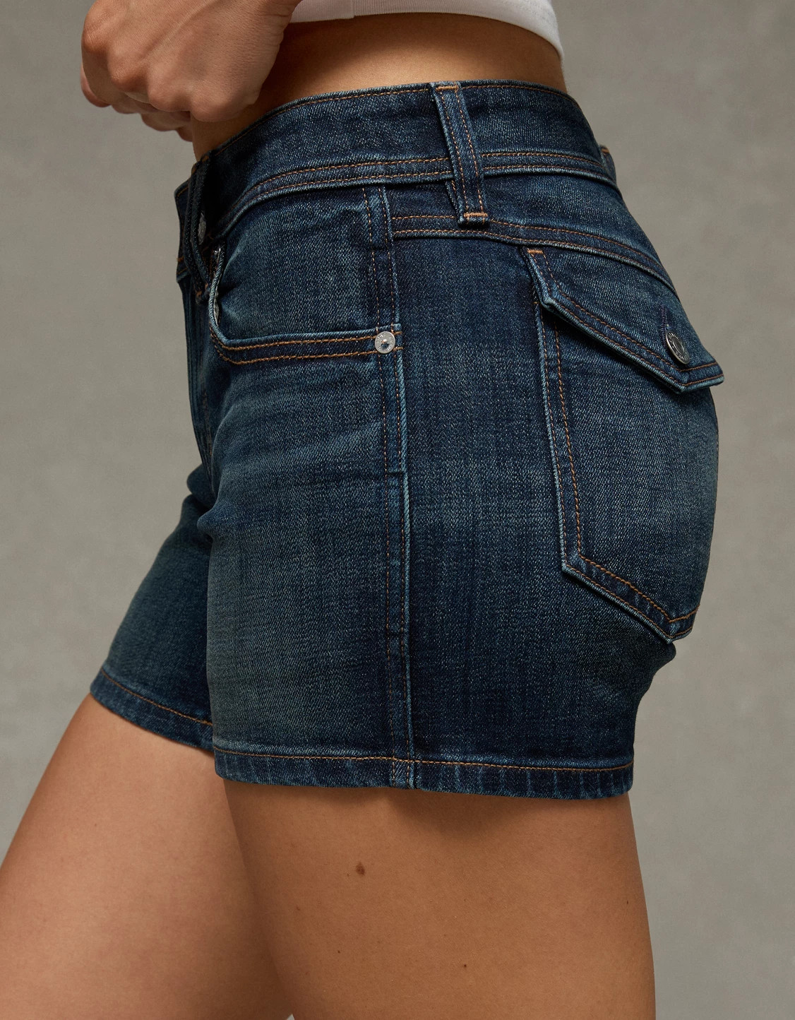 AE Stretch Low-Rise Perfect Denim Midi Short | American Eagle Outfitters (US & CA)