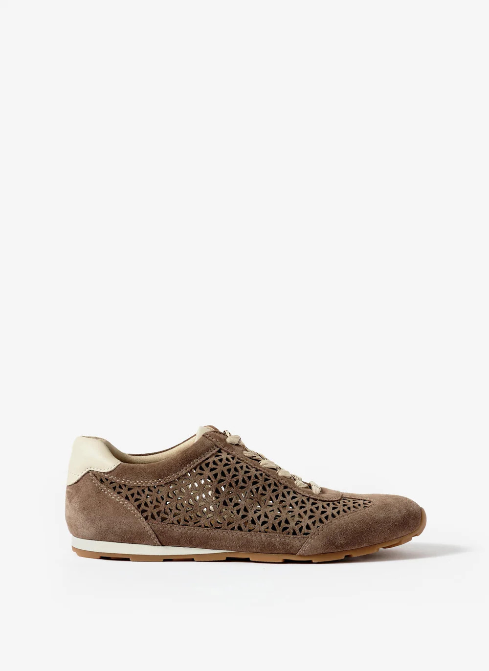Talia Taupe Suede Cut Detail Trainers | Mint Velvet