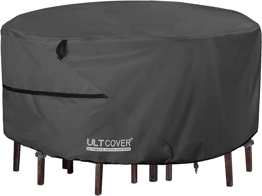 ULTCOVER Round Patio Furniture Cover - Outdoor Waterproof Table with Chair Set Cover 48 inch, Bla... | Amazon (US)