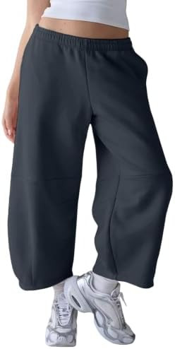 Lviefent Women Barrel Sweatpants Casual Cropped Wide Leg Pants Trousers | relaxed fit, elastic wa... | Amazon (US)